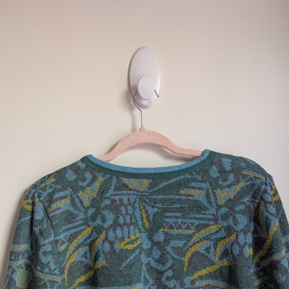 VINTAGE Green Fair Isles Abstract Rabbit Hair Knit Crewneck Sweater Size Large - Picture 8 of 14